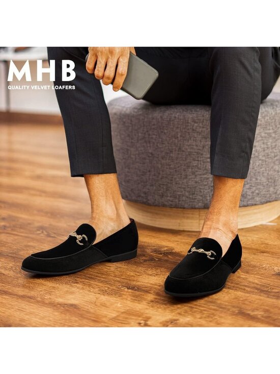 Men\'s Black Rubber Velvet Loafers Glitter Suede Slipper Slip-On Tuxedo Shoes main image 5